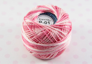 Пряжа Ирис меланж 100% хлопок 10г 82м Р-01 розовый-белый